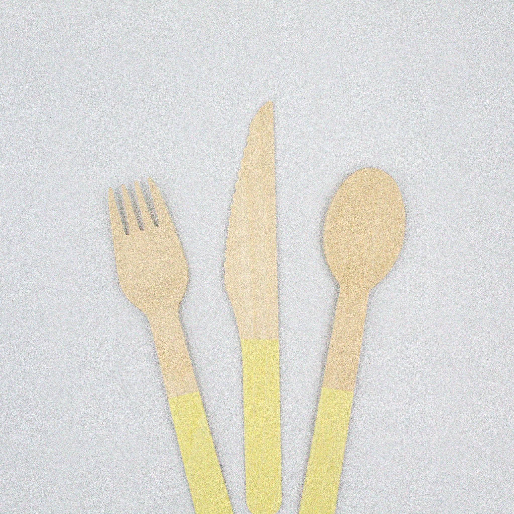 Yellow Dipped Wooden Utensil Set — 24-Piece