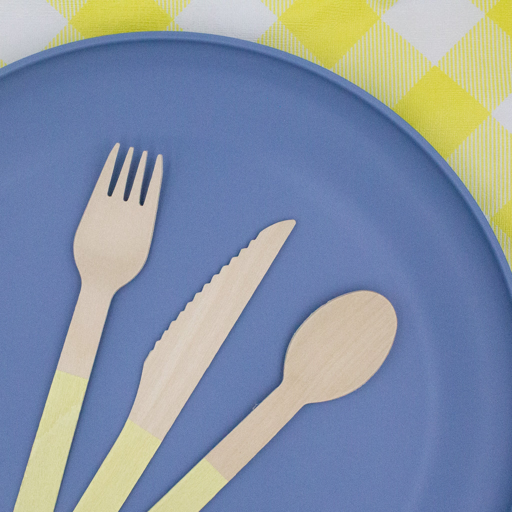 Yellow Dipped Wooden Utensil Set — 24-Piece