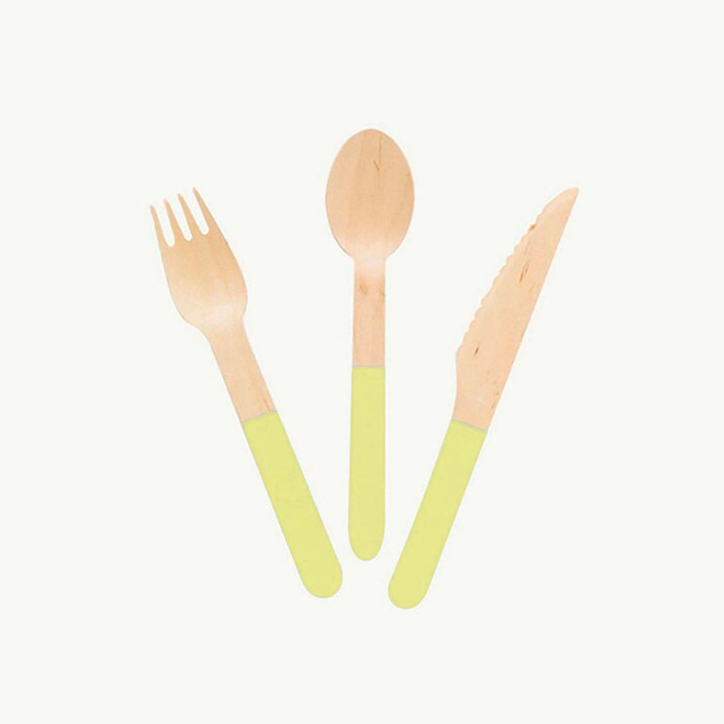 Yellow Dipped Wooden Utensil Set — 24-Piece