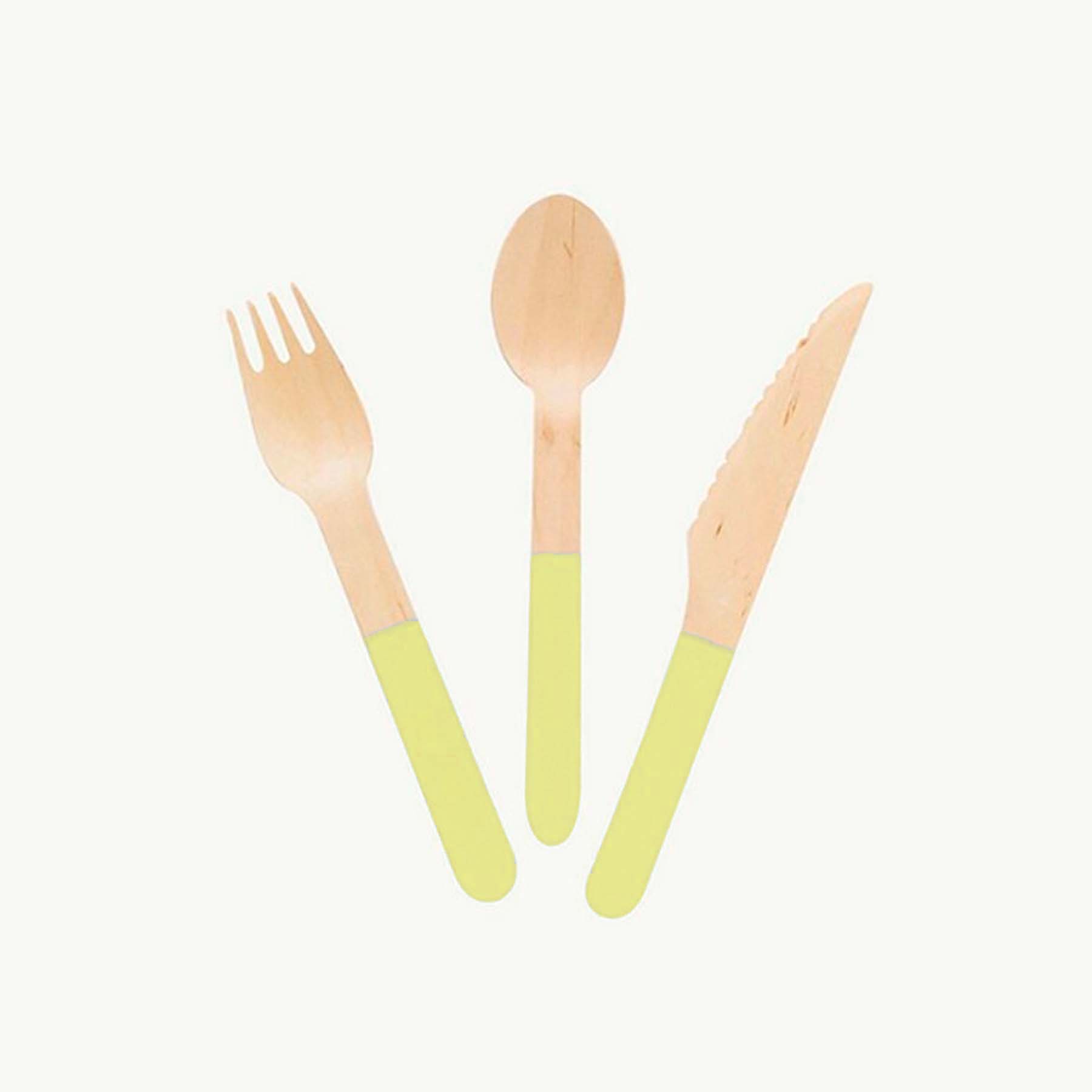 Yellow Dipped Wooden Utensil Set — 24-Piece