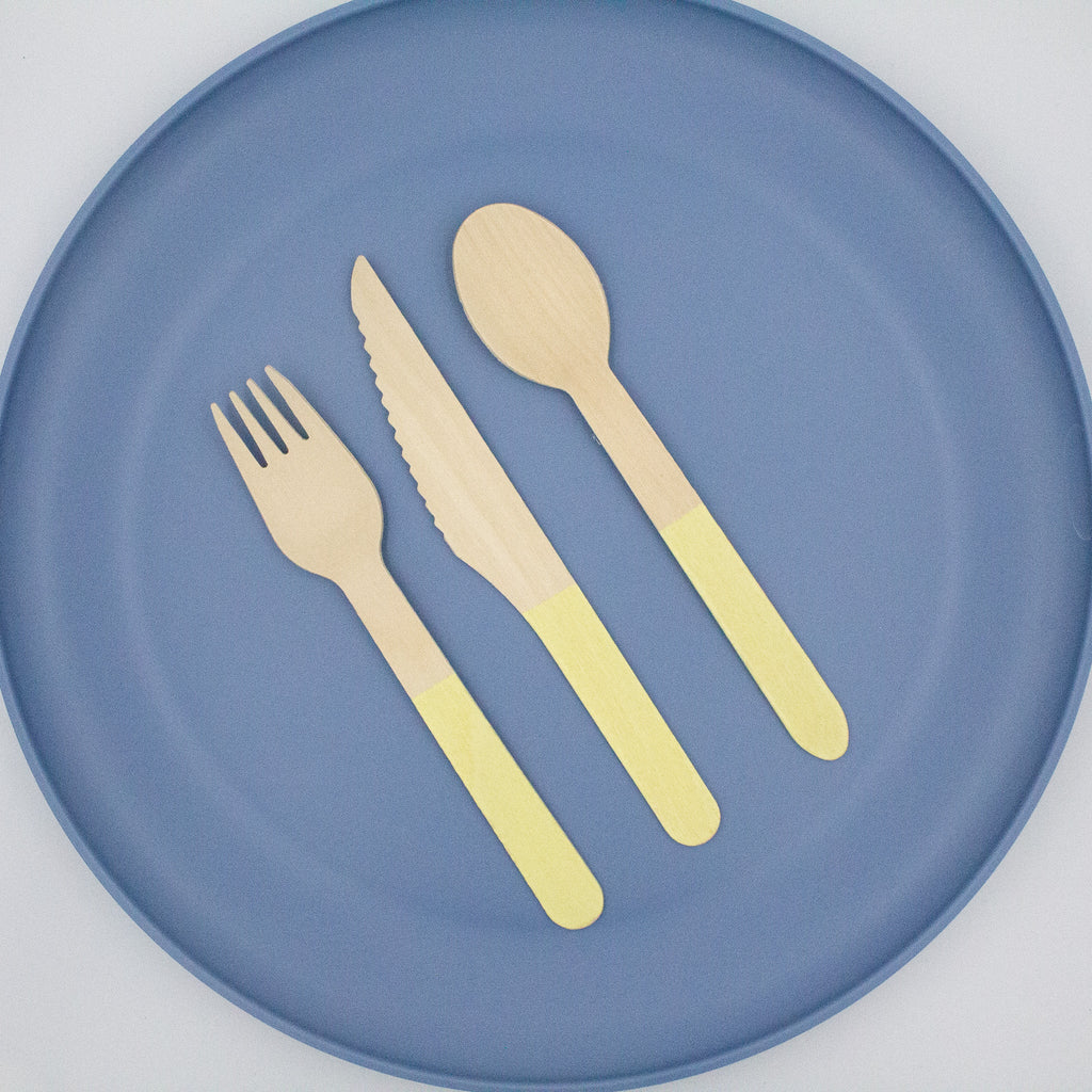 Yellow Dipped Wooden Utensil Set — 24-Piece