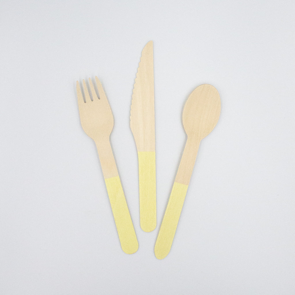 Yellow Dipped Wooden Utensil Set — 24-Piece