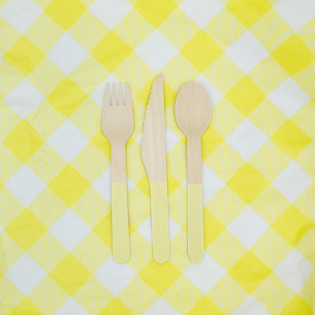 Yellow Dipped Wooden Utensil Set — 24-Piece