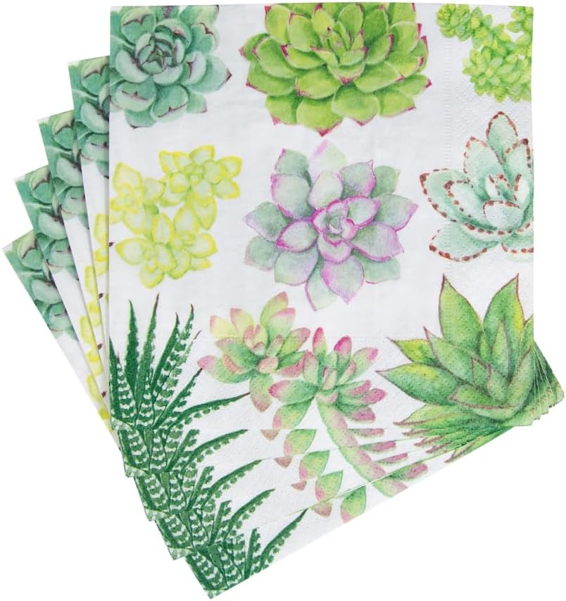 Luncheon Napkins | Watercolor Succulents | Caspari | Triple-Ply | 20-Pack