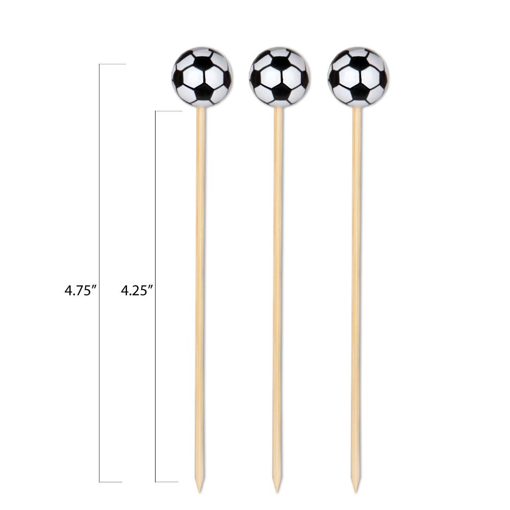 Soccer Ball Bamboo Cocktail Picks — 4.75", 100 or 1000 Count