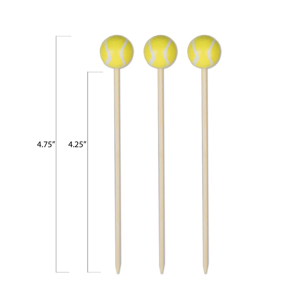 Tennis Ball Bamboo Cocktail Picks — 4.75", 100 or 1000 Count