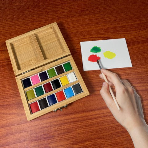 Watercolor Set | 18 Vibrant Colors | Bamboo Box | Eco-Friendly