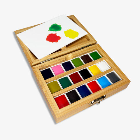 Watercolor Set | 18 Vibrant Colors | Bamboo Box | Eco-Friendly