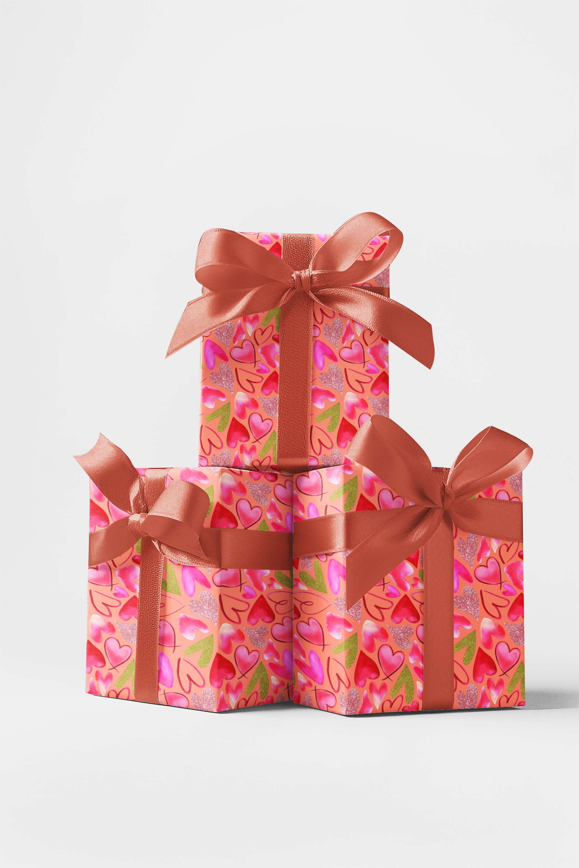 Mixed Hearts Wrapping Paper — Light Salmon, 30" Roll